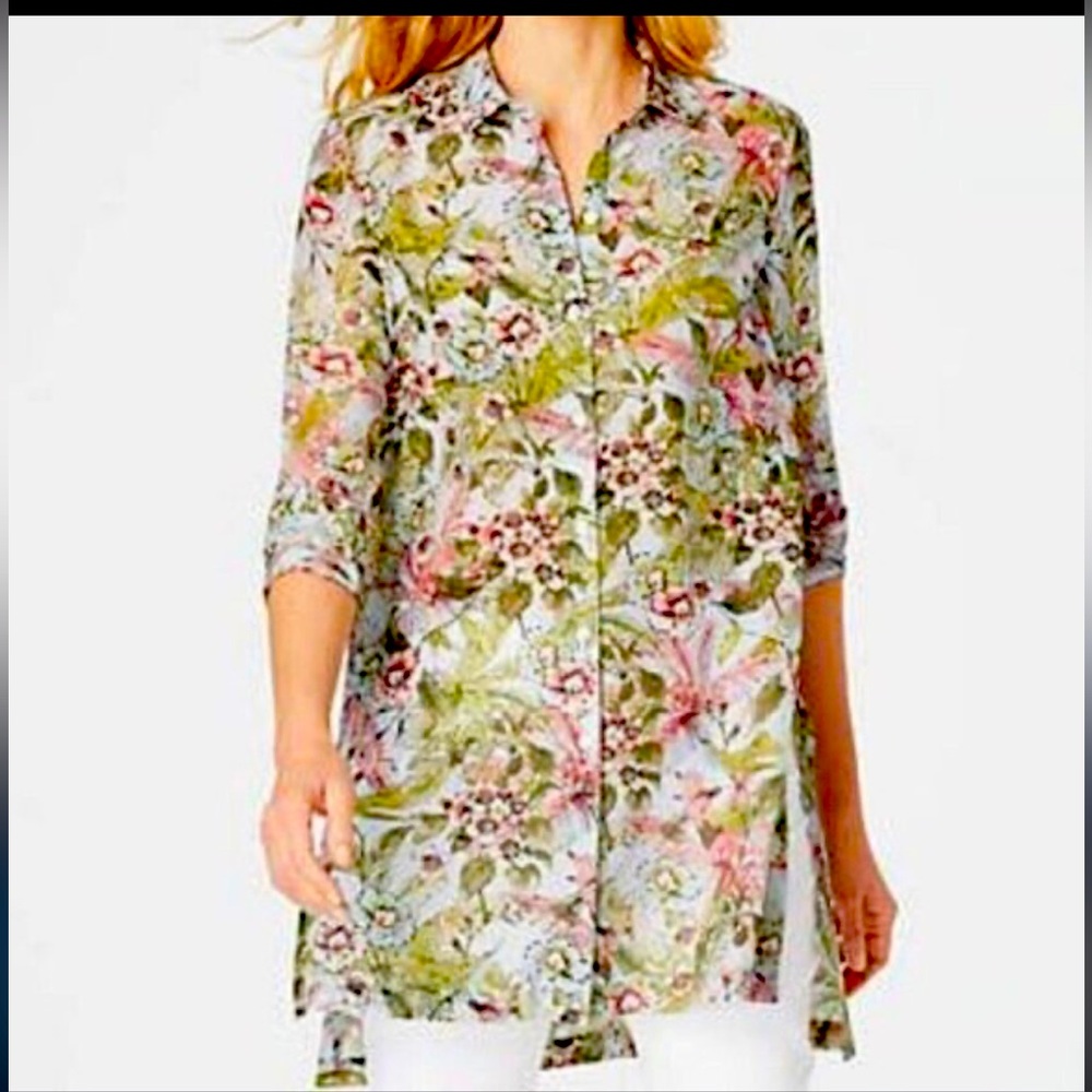 LAST CHAMCE SALE!Jill Cotton Silk Blend Hummingbird Button Down Tunic M - Picture 2 of 7